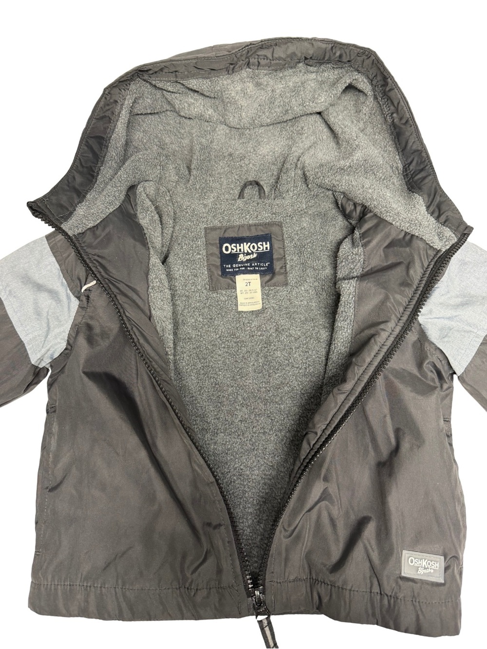 OshKosh B’gosh Toddler Boys Fleece-Lined Hooded Jacket - Size 2T